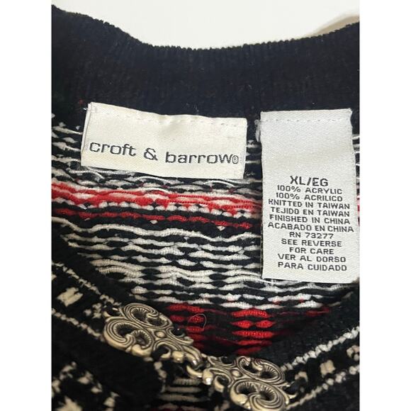 Vintage Nordic Fair Isle Cardigan – Red/Black/White With Intricate Silver Hooks - Picture 7 of 7